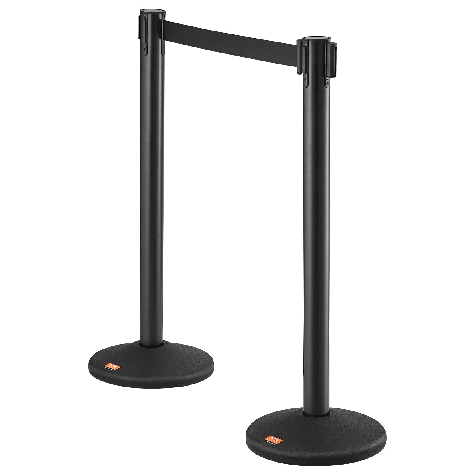 Crowd Control Stanchions 2 Pack | Black Retractable Belt Queue Barrier Posts | For Parties, Airports & Exhibitions