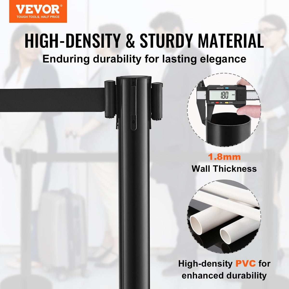 Crowd Control Stanchions 2 Pack | Black Retractable Belt Queue Barrier Posts | For Parties, Airports & Exhibitions