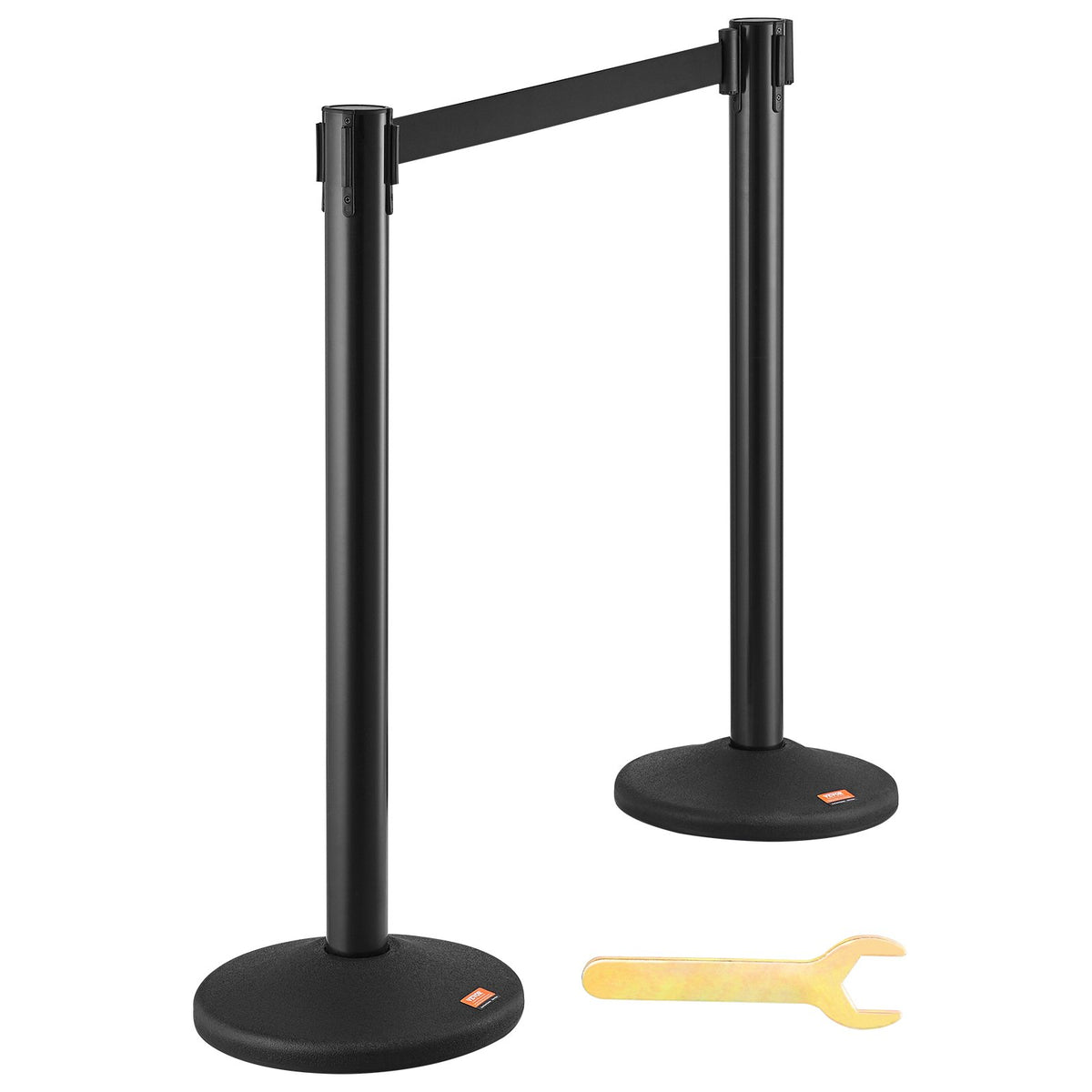 Crowd Control Stanchions 2 Pack | Black Retractable Belt Queue Barrier Posts | For Parties, Airports & Exhibitions