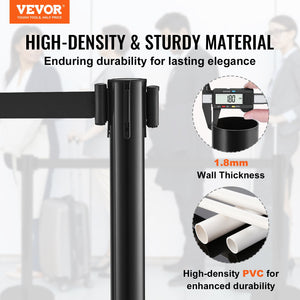 Crowd Control Stanchions 6 Pack | Plastic Queue Posts with 3 Black Retractable Belts | For Airports & Events