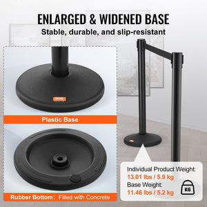 Crowd Control Stanchions 6 Pack | Plastic Queue Posts with 3 Black Retractable Belts | For Airports & Events