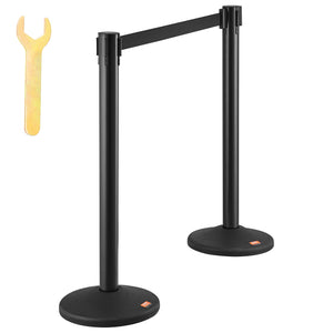 Crowd Control Stanchions 6 Pack | Plastic Queue Posts with 3 Black Retractable Belts | For Airports & Events