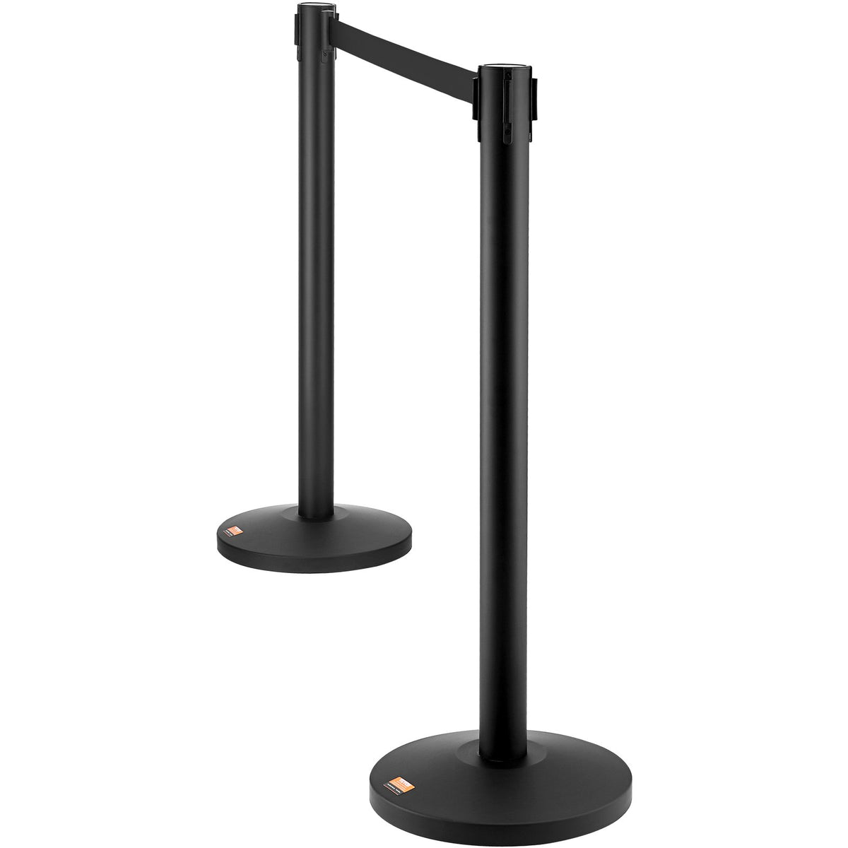 Crowd Control Stanchion Set | 2 Black Retractable Belt Posts | Carbon Steel Queue Barriers for Exhibitions, Events, Airports