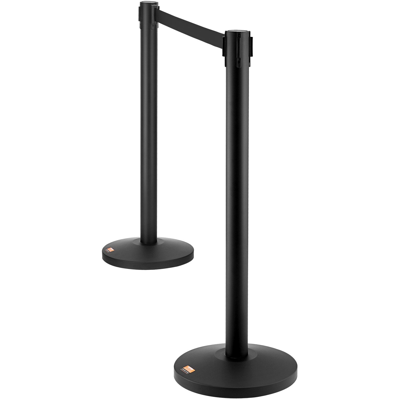 Crowd Control Stanchion Set | 2 Black Retractable Belt Posts | Carbon Steel Queue Barriers for Exhibitions, Events, Airports