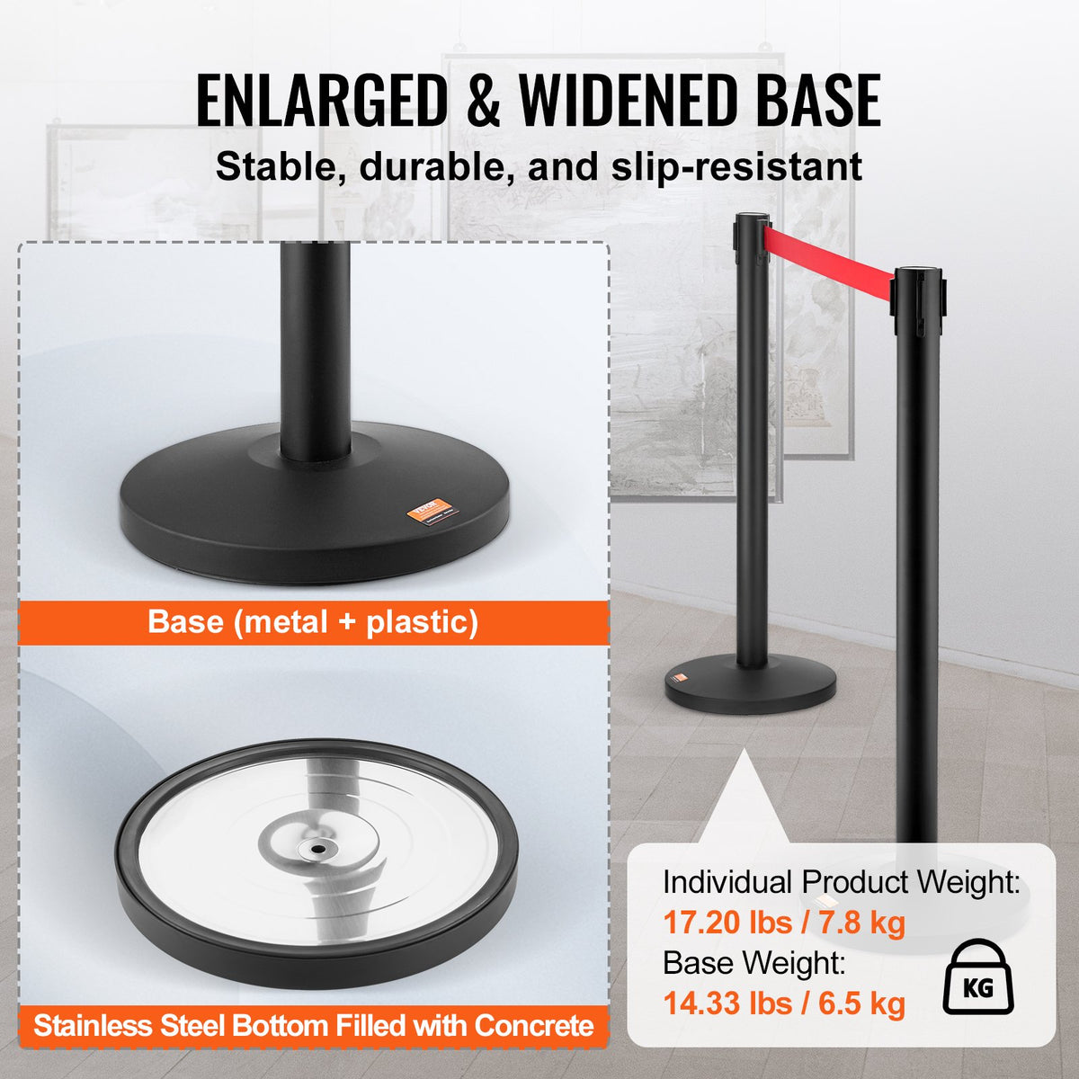 Crowd Control Stanchion Set | 2 Black Retractable Belt Posts | Carbon Steel Queue Barriers for Exhibitions, Events, Airports