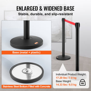 Crowd Control Stanchion Set | 2 Black Retractable Belt Posts | Carbon Steel Queue Barriers for Exhibitions, Events, Airports