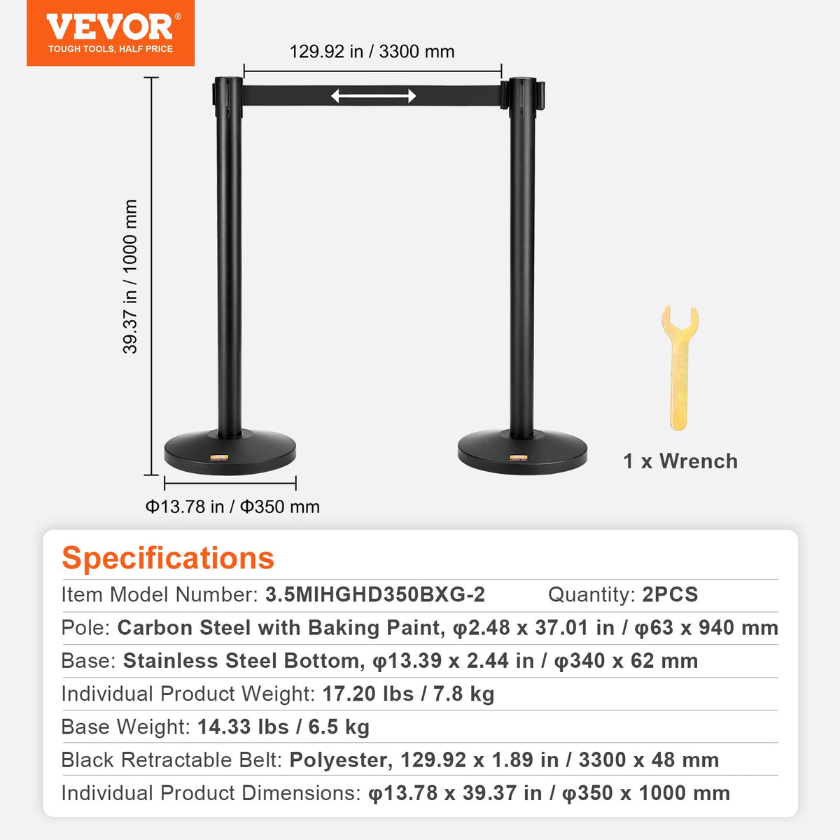 Crowd Control Stanchion Set | 2 Black Retractable Belt Posts | Carbon Steel Queue Barriers for Exhibitions, Events, Airports