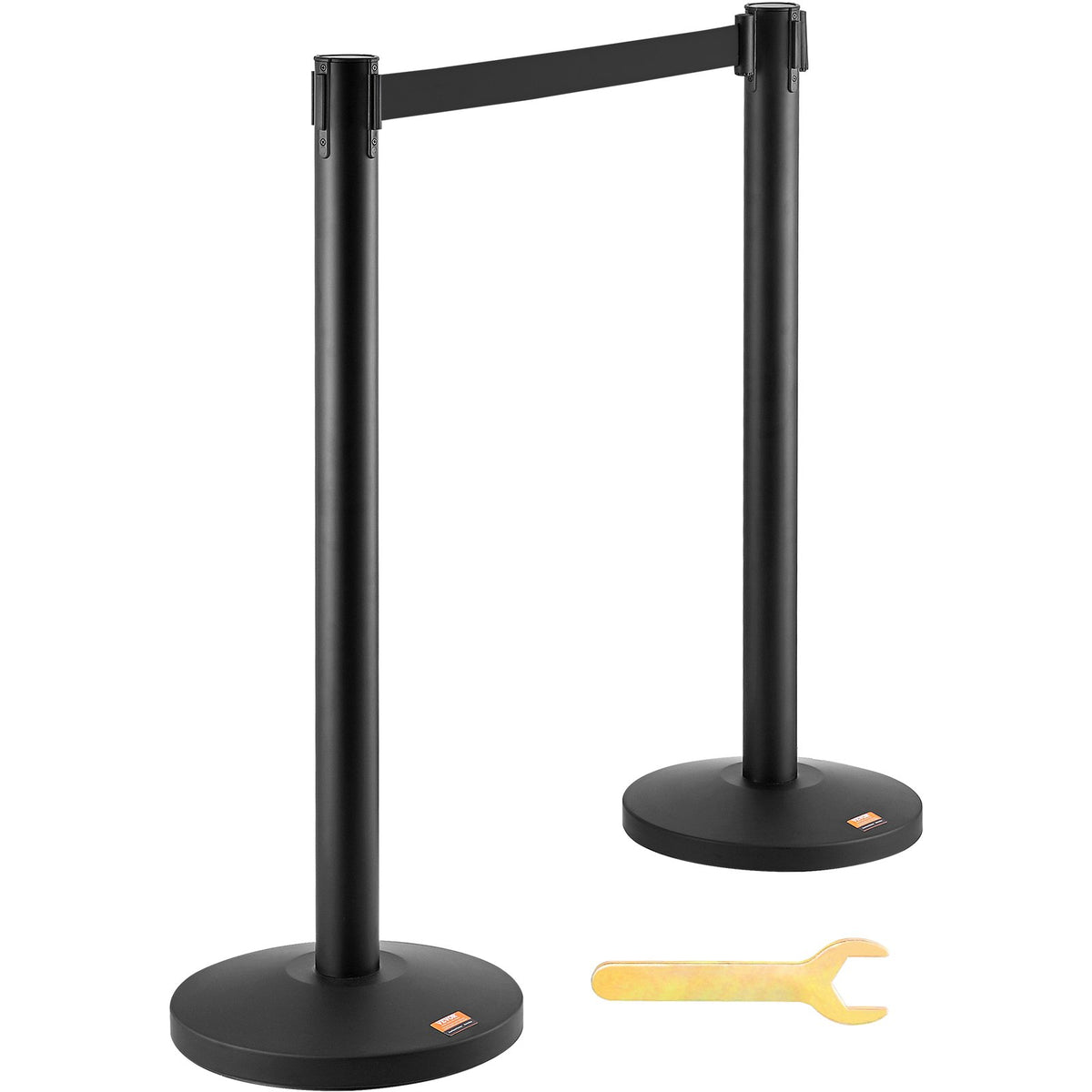 Crowd Control Stanchion Set | 2 Black Retractable Belt Posts | Carbon Steel Queue Barriers for Exhibitions, Events, Airports