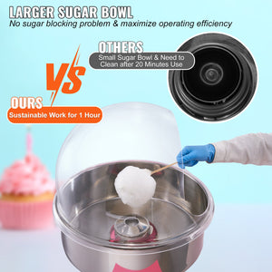 Cotton Candy Machine 1000W with Cart & Cover | Commercial Sugar Floss Maker for Parties