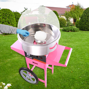 Cotton Candy Machine 1000W with Cart & Cover | Commercial Sugar Floss Maker for Parties