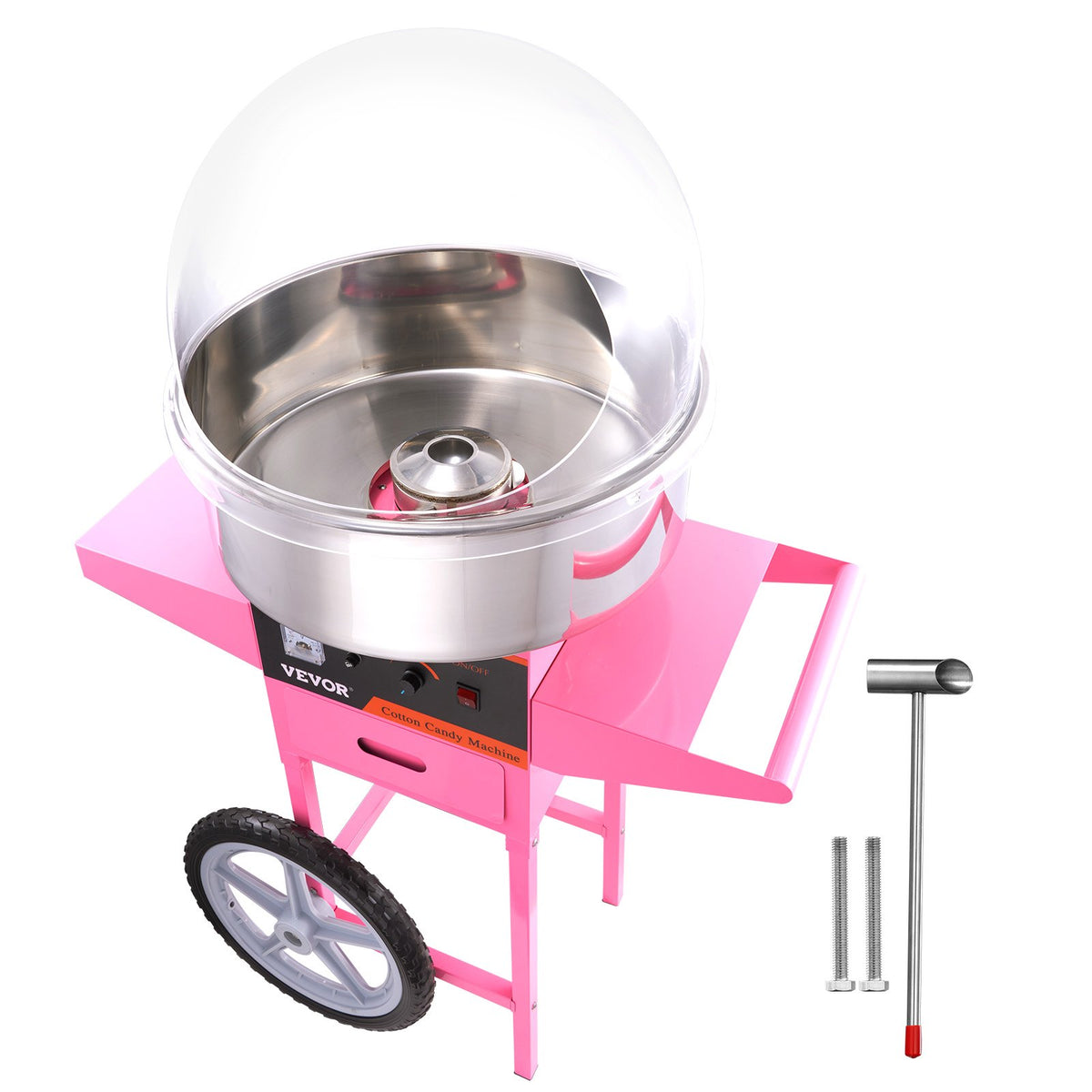 Cotton Candy Machine 1000W with Cart & Cover | Commercial Sugar Floss Maker for Parties