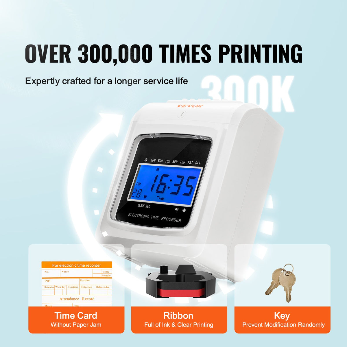 Punch Time Clock | Includes 102 Time Cards, Ink Ribbon & Keys | 6 Punches per Day