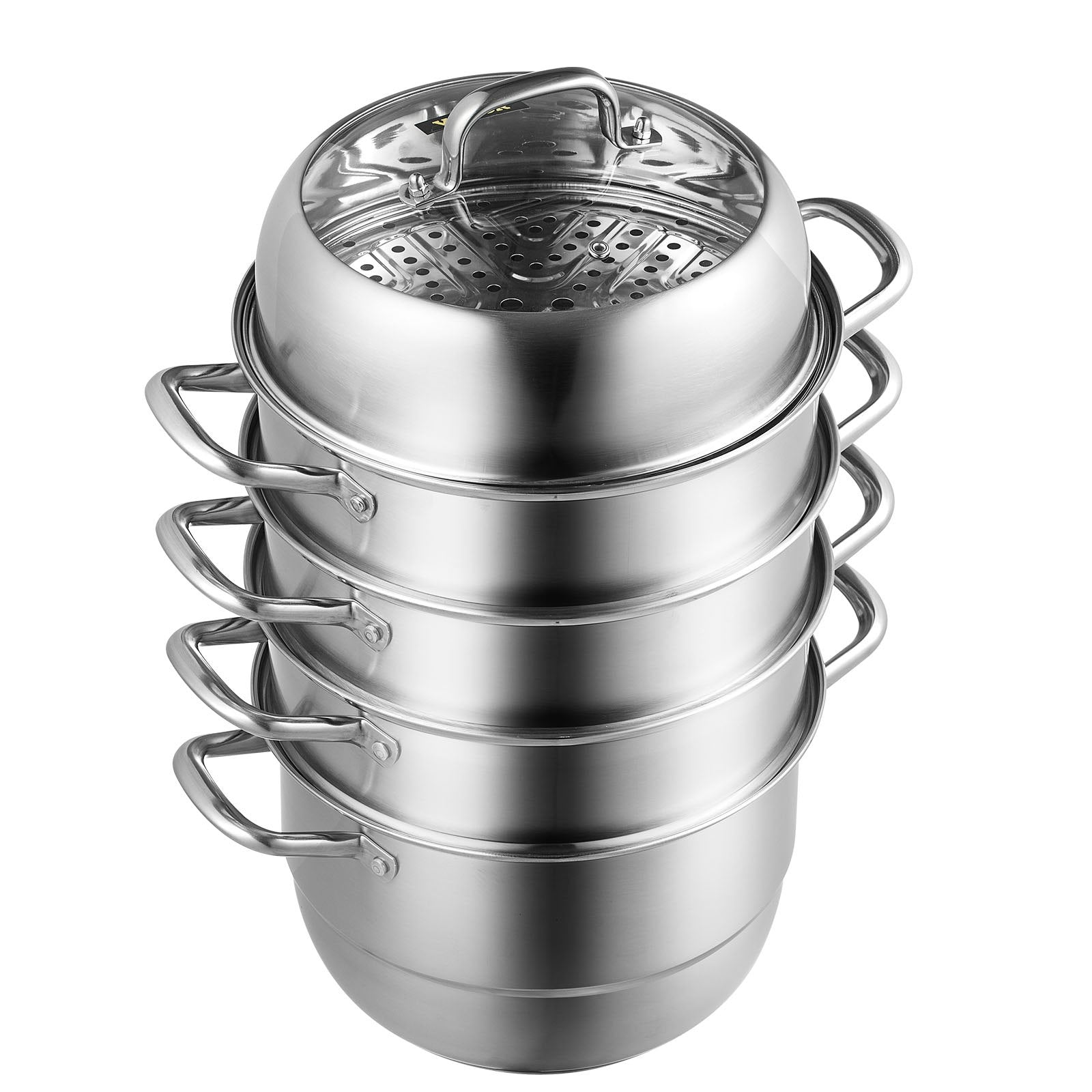 Stainless Steel Dumpling Steamer 30cm | 5 Tier Steamer Pot for Soup, Noodles & Seafood | Works with Gas & Electric Stoves