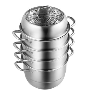 Stainless Steel Dumpling Steamer 30cm | 5 Tier Steamer Pot for Soup, Noodles & Seafood | Works with Gas & Electric Stoves