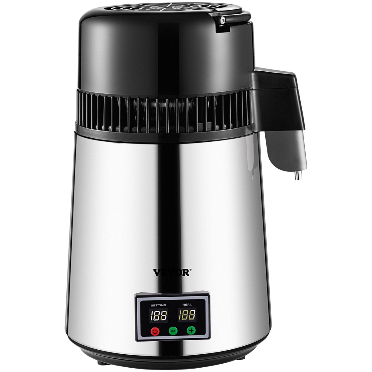 Water Distiller 1.1 Gal | 750W Countertop Distiller with Glass Carafe, Timer & Filters | Stainless Steel