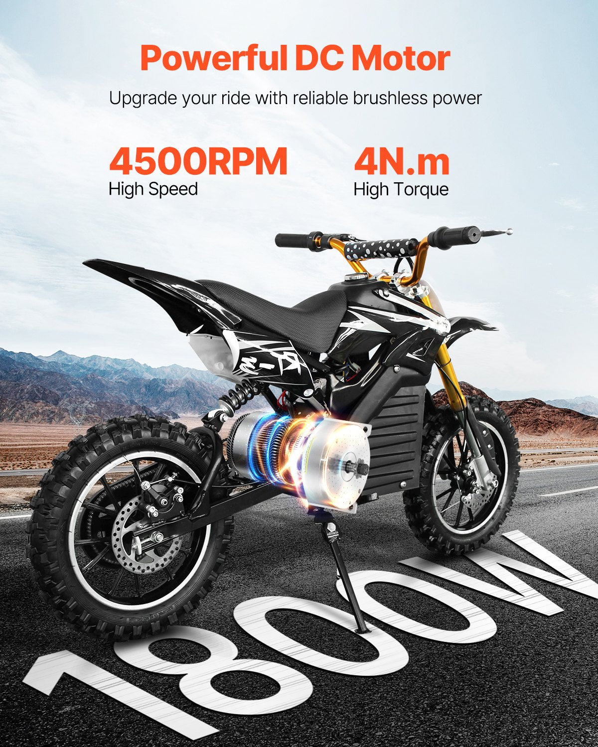 Electric Brushless DC Motor | 1800W 48V for E-Bike/Dirt Bike