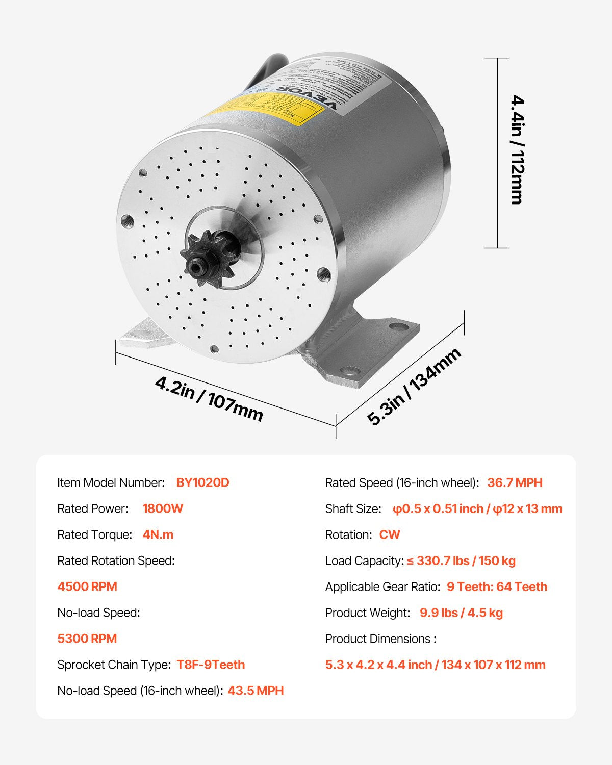 Electric Brushless DC Motor | 1800W 48V for E-Bike/Dirt Bike
