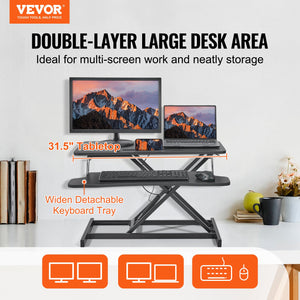 Standing Desk Converter | Two-Tier 800mm Sit-Stand Riser | Height Adjustable 140-510mm