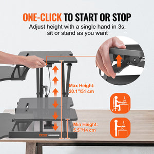 Standing Desk Converter | Two-Tier 800mm Sit-Stand Riser | Height Adjustable 140-510mm