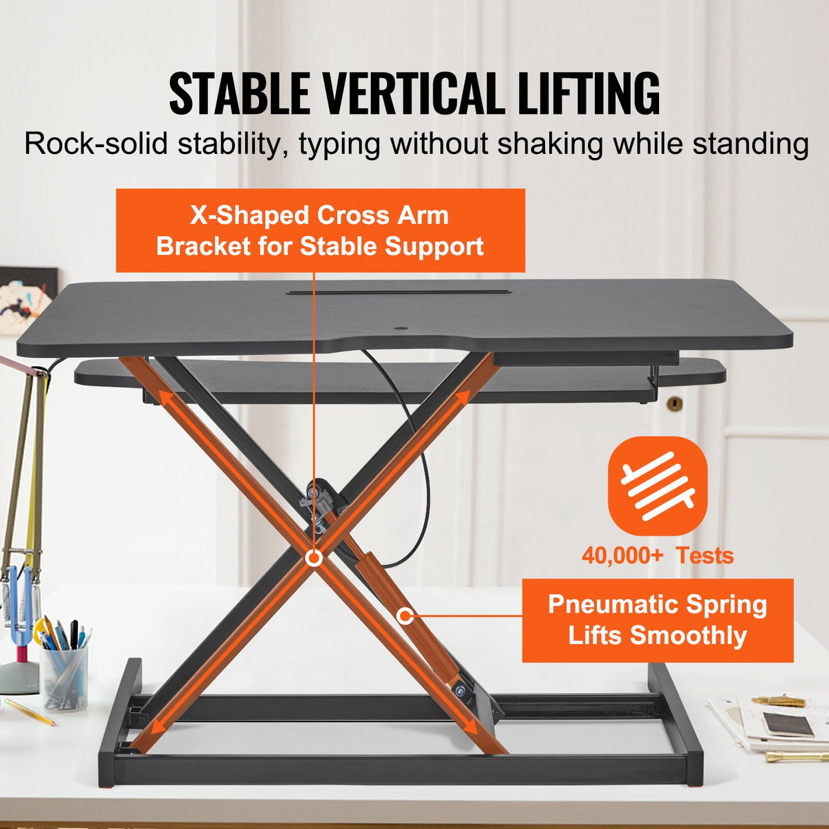 Standing Desk Converter | Two-Tier 800mm Sit-Stand Riser | Height Adjustable 140-510mm