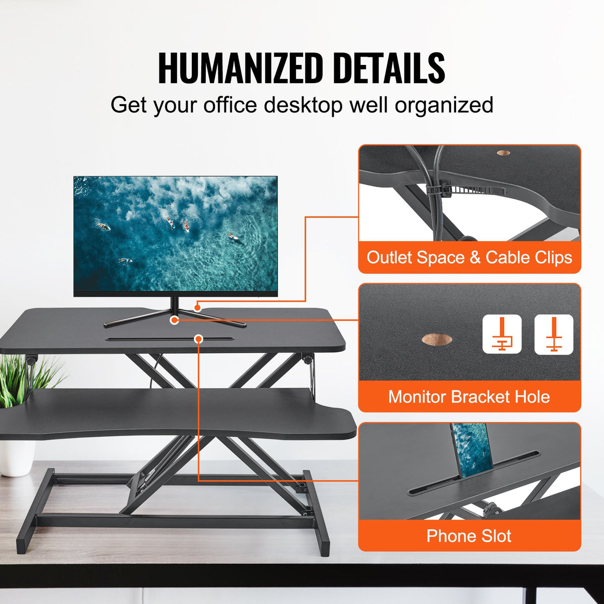 Standing Desk Converter | Two-Tier 800mm Sit-Stand Riser | Height Adjustable 140-510mm