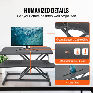 Standing Desk Converter | Two-Tier 800mm Sit-Stand Riser | Height Adjustable 140-510mm