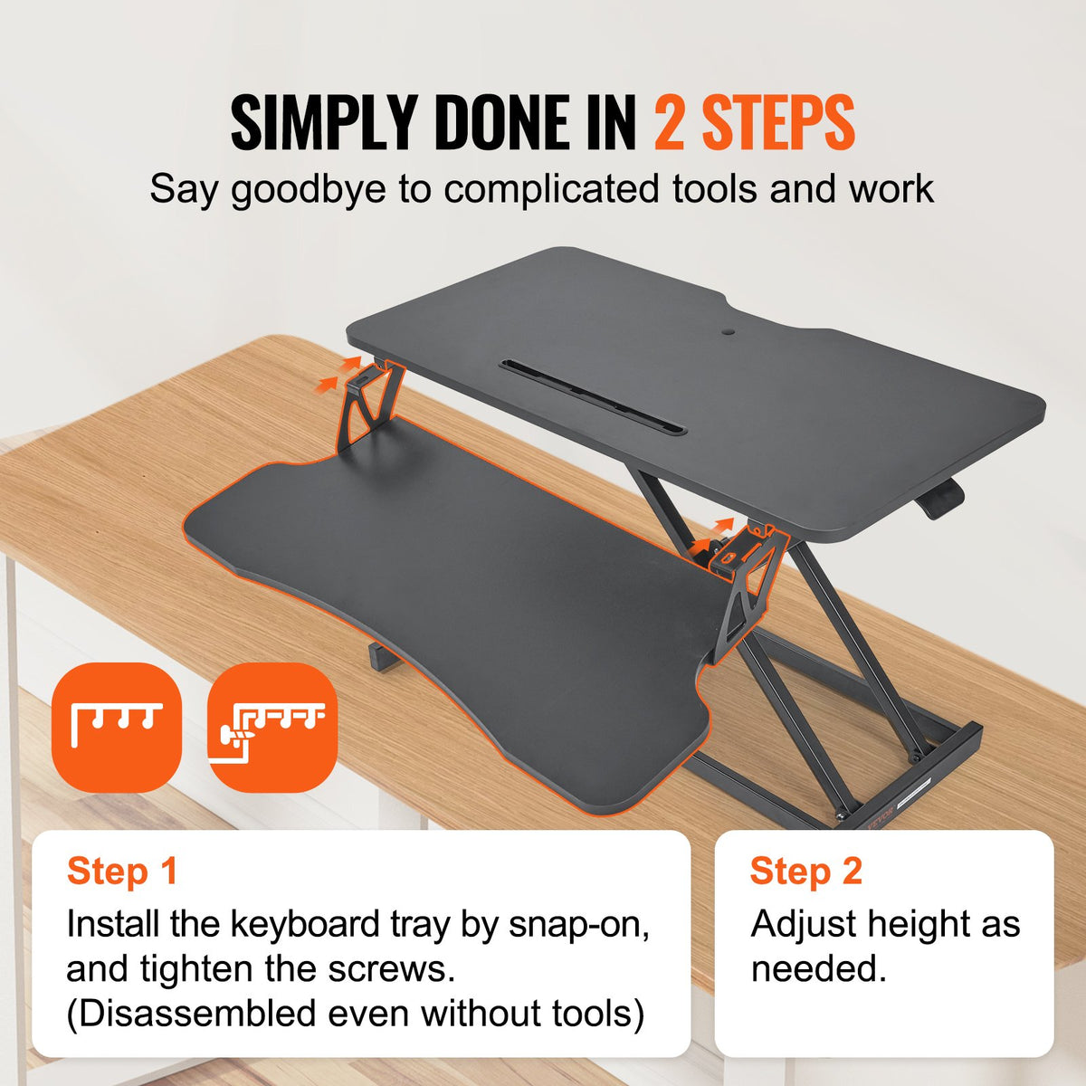 Standing Desk Converter | Two-Tier 800mm Sit-Stand Riser | Height Adjustable 140-510mm