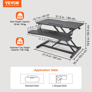 Standing Desk Converter | Two-Tier 800mm Sit-Stand Riser | Height Adjustable 140-510mm