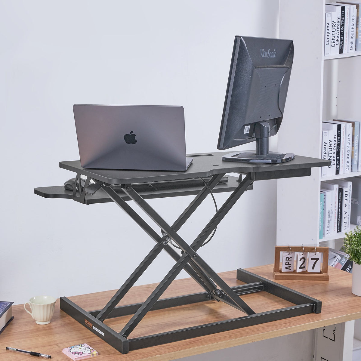 Standing Desk Converter | Two-Tier 800mm Sit-Stand Riser | Height Adjustable 140-510mm