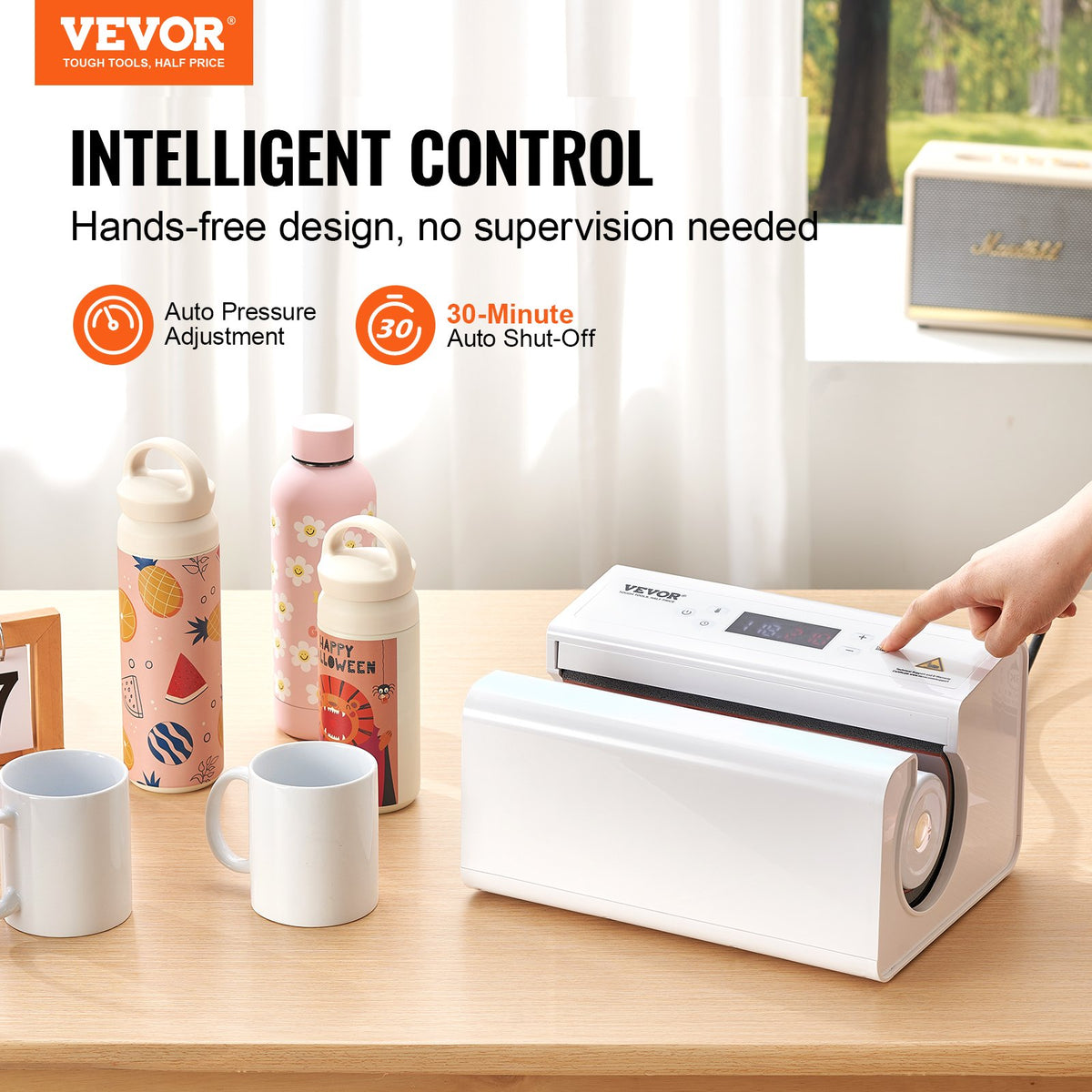 Auto Tumbler Heat Press | 325–887ml Sublimation Mug Press | White Automatic Cup Press