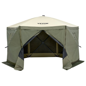 Pop-Up Gazebo Tent 12x12FT | 6-Sided Canopy with Removable Privacy Walls & Mesh Windows | Quick Set Mosquito Net Shelter | Army Green