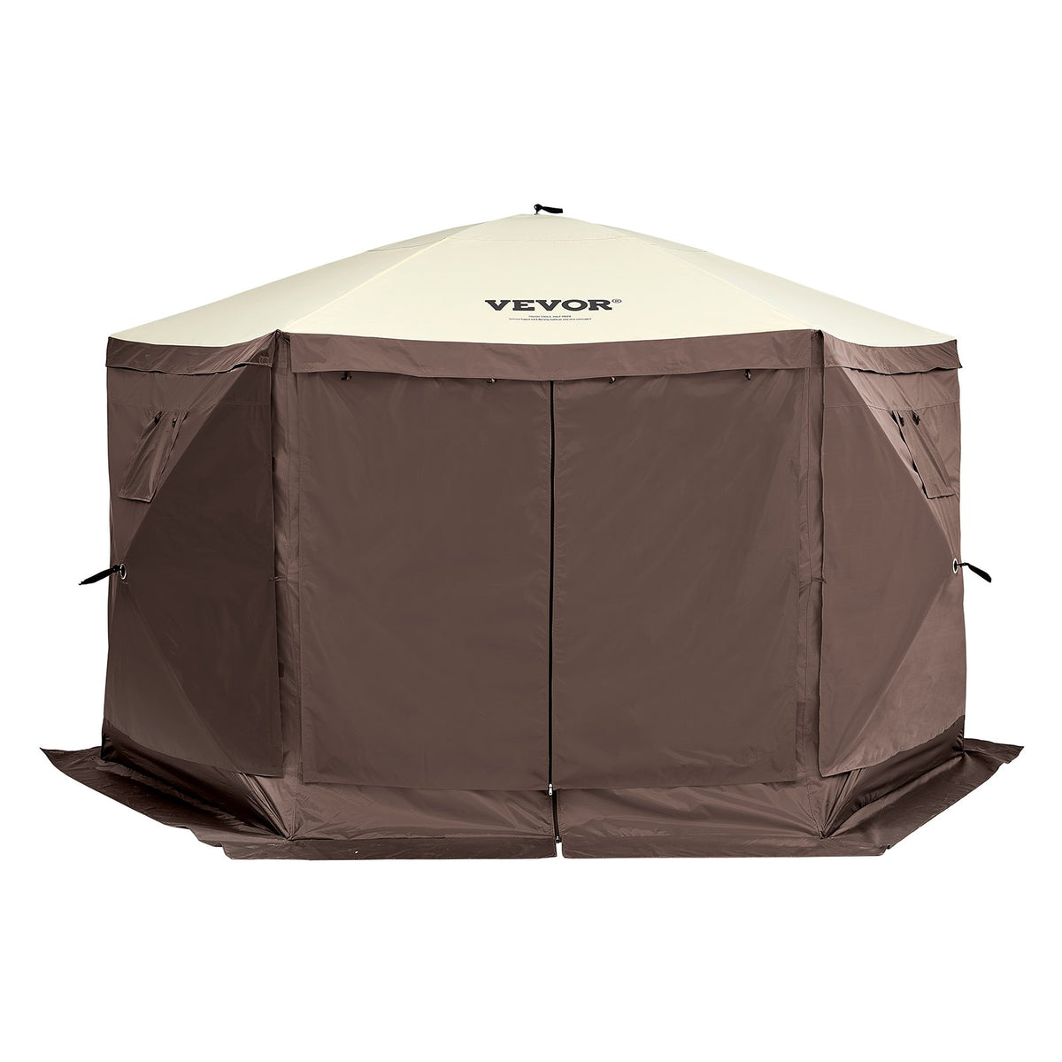 Pop-Up Gazebo Tent 12.5x12.5FT | 6-Sided Canopy with Mesh Windows & Privacy Walls | Quick-Set Mosquito Shelter | Brown