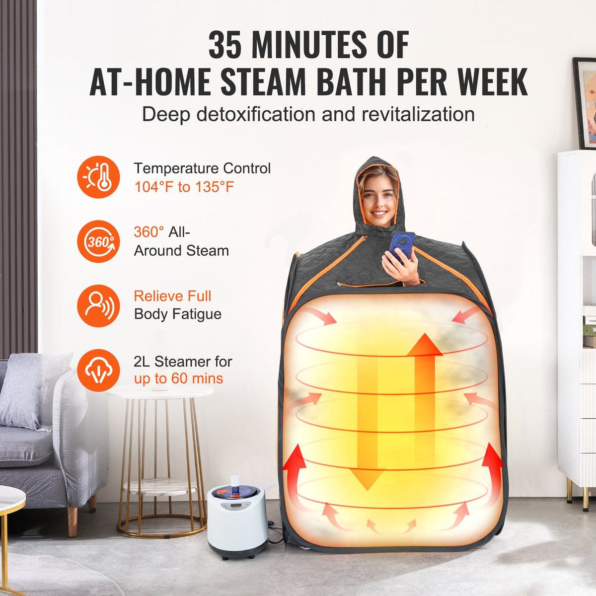 Portable Steam Sauna Tent | 1000W Personal Spa | 800x800x1000mm | Weight Loss & Detox Therapy