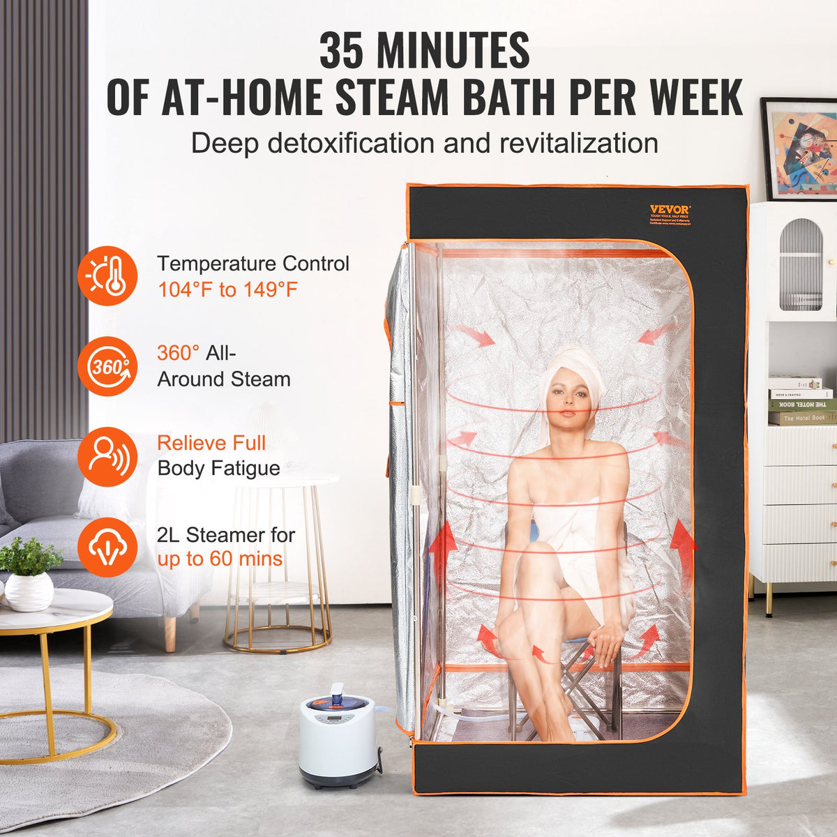 Full-Size Steam Sauna Tent | 1000W with Chair & Blanket | 880x880x1600mm Personal Spa