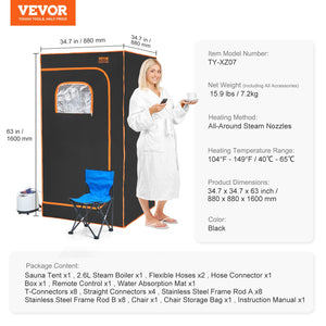 Full-Size Steam Sauna Tent | 1000W with Chair & Blanket | 880x880x1600mm Personal Spa