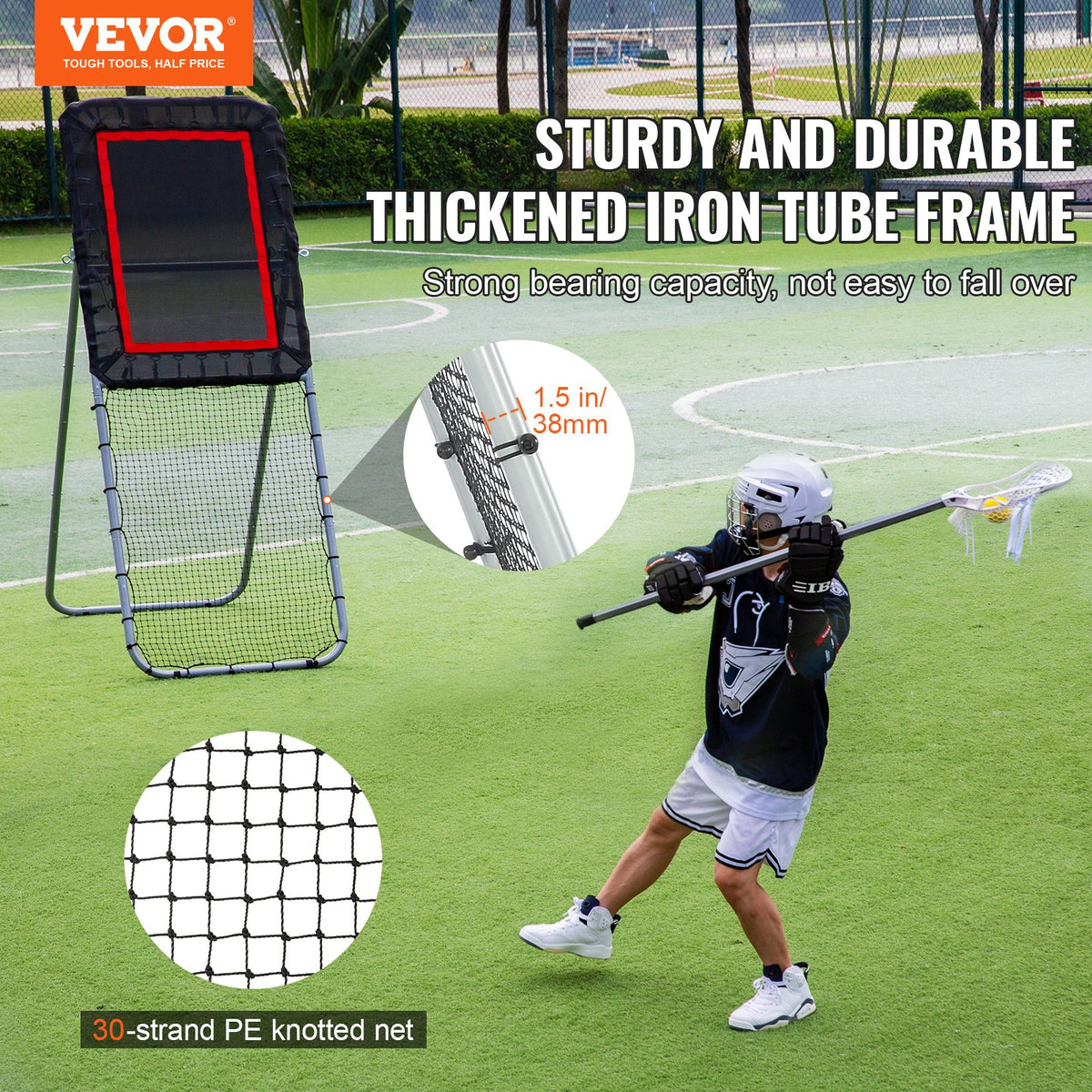 Lacrosse Rebounder | 3x8ft Folding Pitchback Net | Adjustable Training Wall for Baseball, Softball, Volleyball