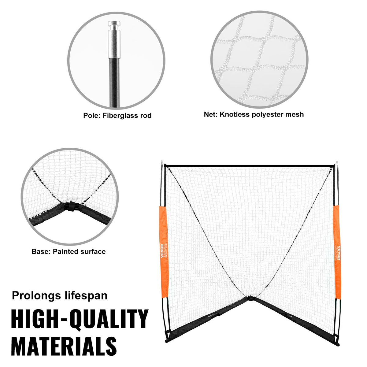 Lacrosse Goal 1.8x1.8m | Portable Lacrosse Net with Carry Bag | Fibreglass Rod Training Goal | Easy Setup for Youth & Adult Practice