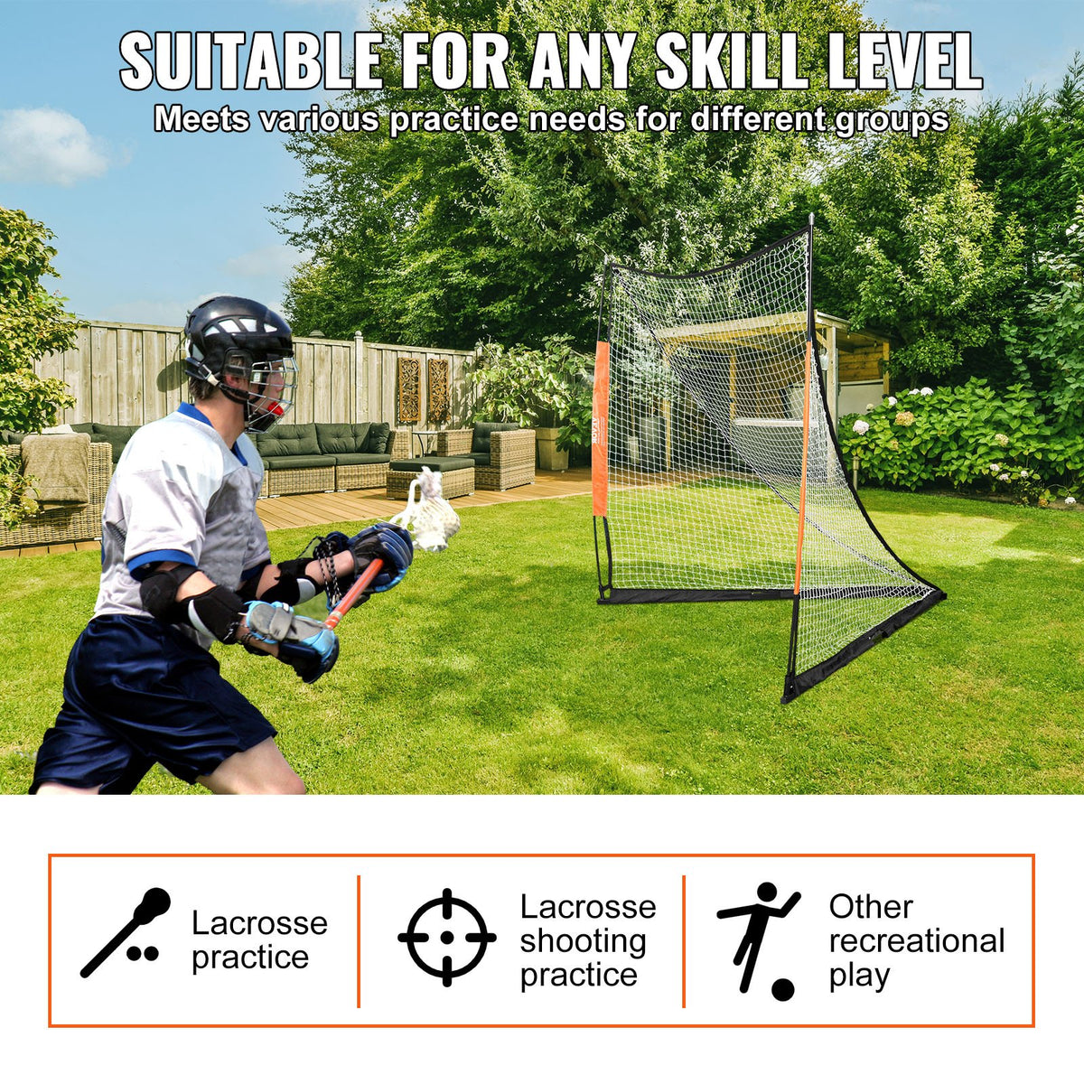 Lacrosse Goal 1.8x1.8m | Portable Lacrosse Net with Carry Bag | Fibreglass Rod Training Goal | Easy Setup for Youth & Adult Practice