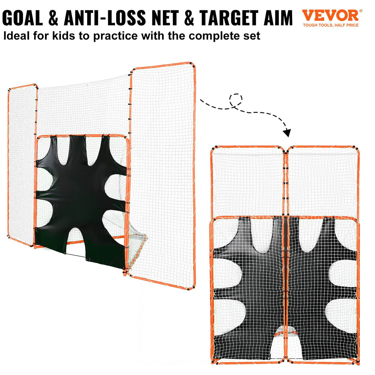 3-in-1 Lacrosse Goal with Backstop & Target 3.7x2.7m | Steel Frame Training Net | Backyard Rebounder for Youth & Adult Practice | Orange