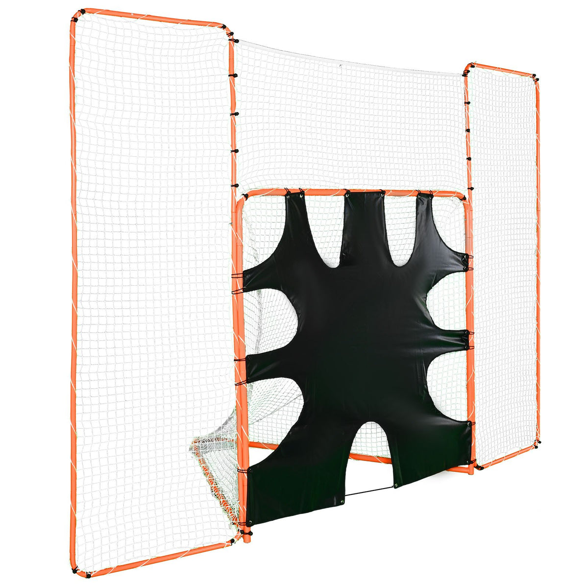 3-in-1 Lacrosse Goal with Backstop & Target 3.7x2.7m | Steel Frame Training Net | Backyard Rebounder for Youth & Adult Practice | Orange