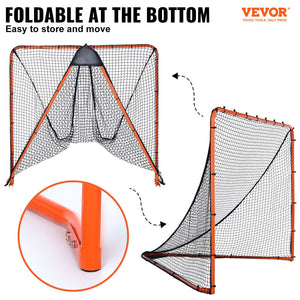 Lacrosse Goal 1.8x1.8m | Folding Steel Frame Training Net | Quick Setup Portable Backyard Goal for Youth & Adult Practice | Orange