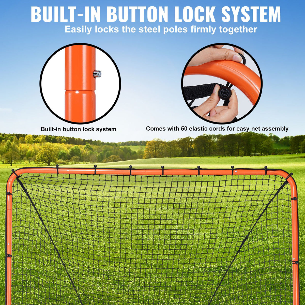 Lacrosse Goal 1.8x1.8m | Folding Steel Frame Training Net | Quick Setup Portable Backyard Goal for Youth & Adult Practice | Orange