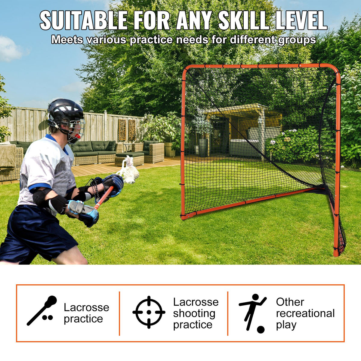 Lacrosse Goal 1.8x1.8m | Folding Steel Frame Training Net | Quick Setup Portable Backyard Goal for Youth & Adult Practice | Orange