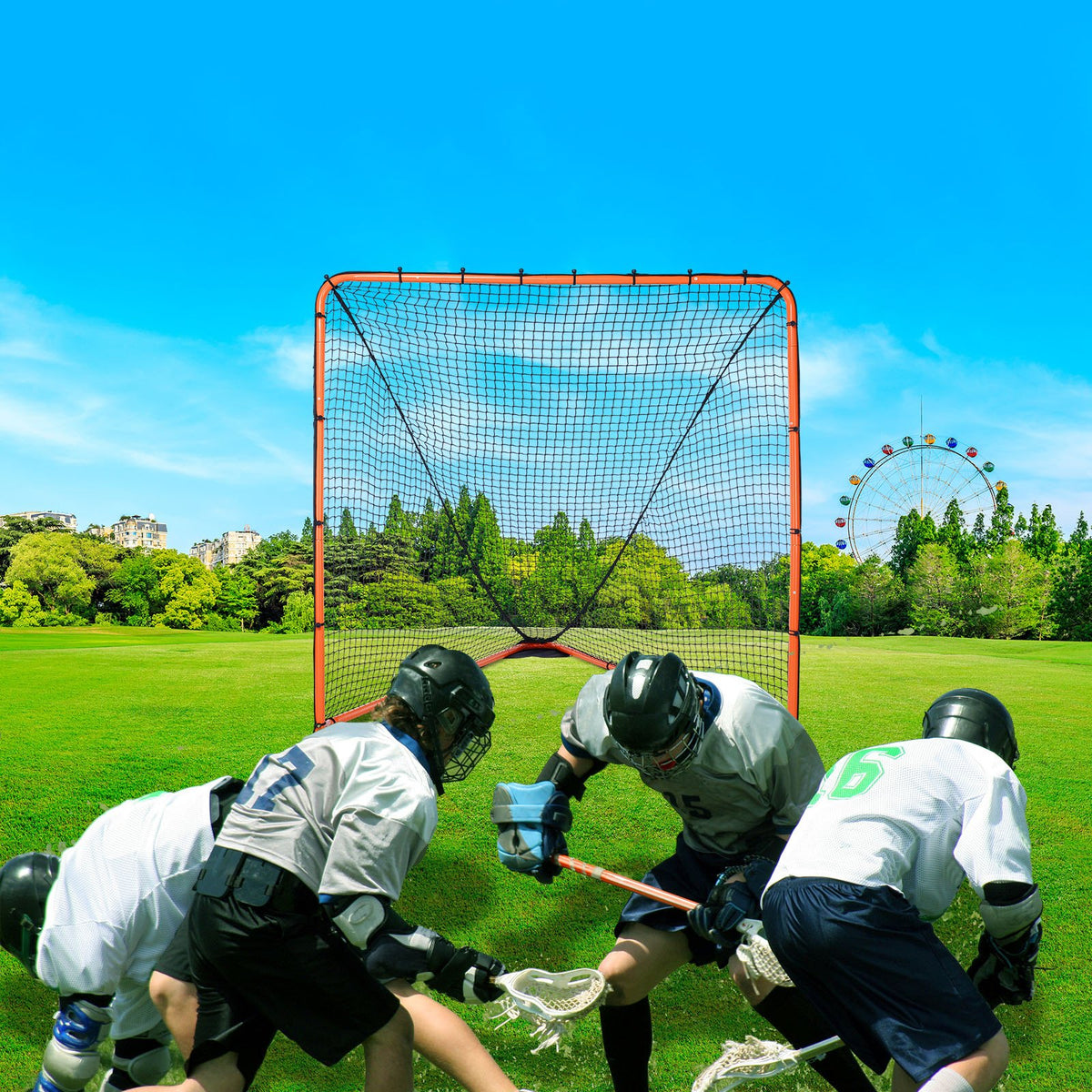 Lacrosse Goal 1.8x1.8m | Folding Steel Frame Training Net | Quick Setup Portable Backyard Goal for Youth & Adult Practice | Orange
