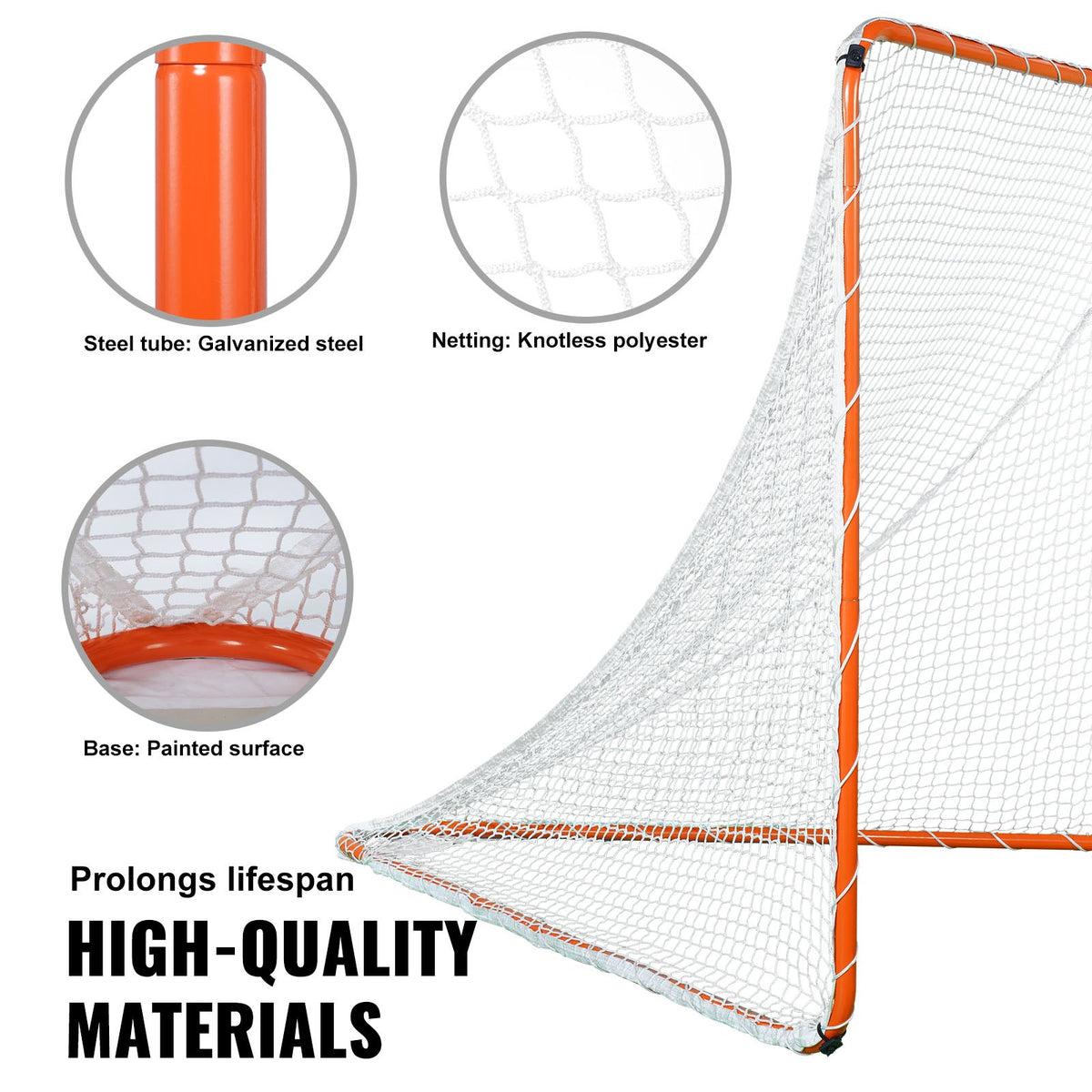 Lacrosse Goal 6x6ft | Steel Frame Training Net with Carry Bag | Portable Backyard Practice Goal for Youth & Adult Lacrosse | Orange