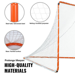Lacrosse Goal 6x6ft | Steel Frame Training Net with Carry Bag | Portable Backyard Practice Goal for Youth & Adult Lacrosse | Orange
