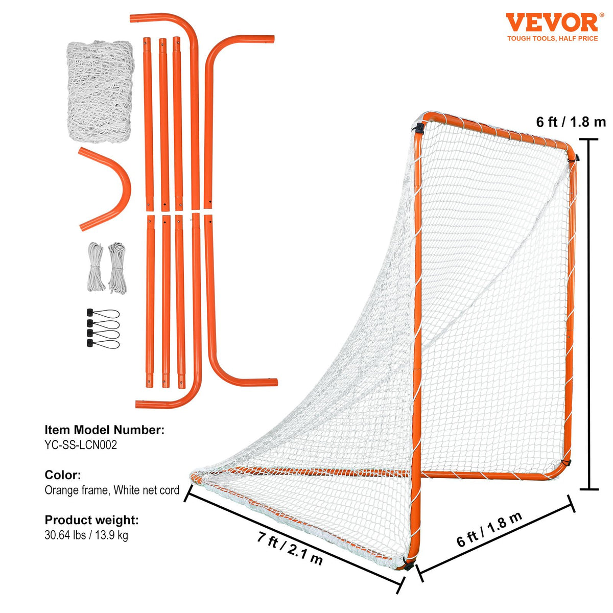 Lacrosse Goal 6x6ft | Steel Frame Training Net with Carry Bag | Portable Backyard Practice Goal for Youth & Adult Lacrosse | Orange