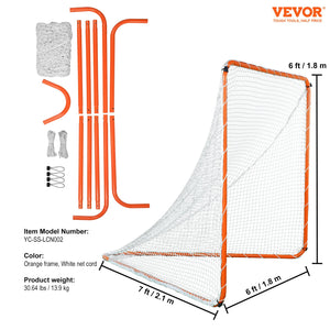 Lacrosse Goal 6x6ft | Steel Frame Training Net with Carry Bag | Portable Backyard Practice Goal for Youth & Adult Lacrosse | Orange