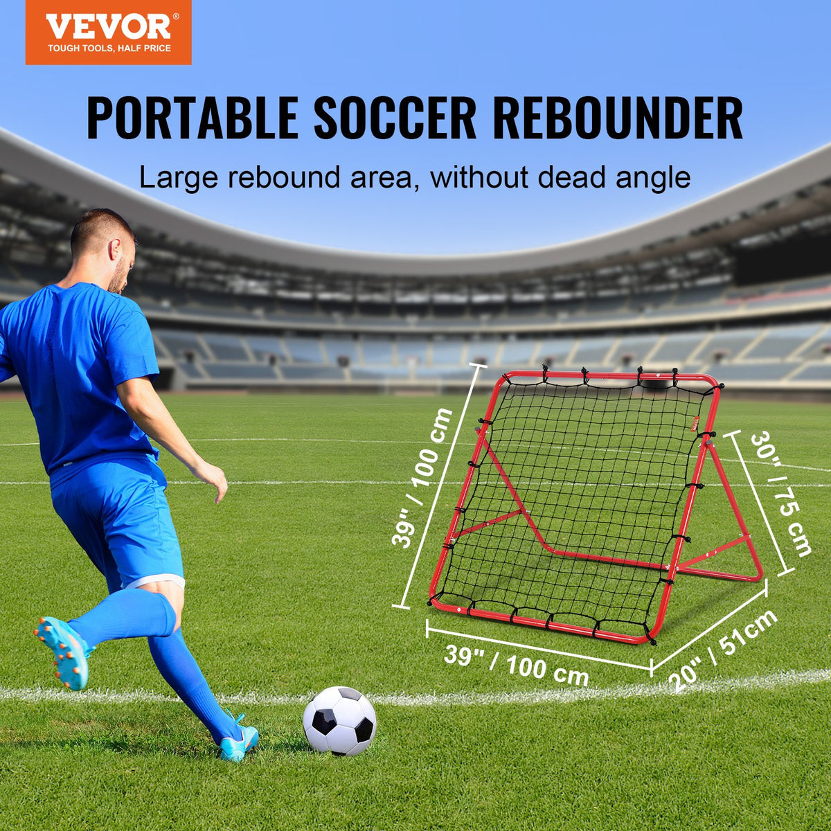 Soccer Rebounder Net 100x100cm | Portable Football Kick-Back Goal with Adjustable Angles | Training Aid for Kids, Teens & Adults | Easy Setup & Storage