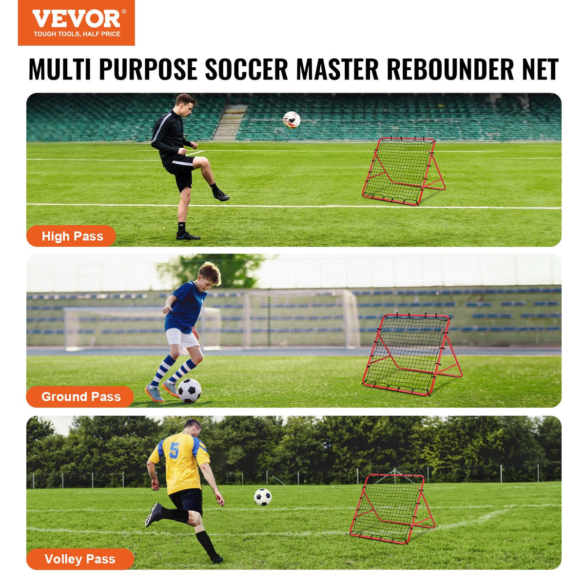Soccer Rebounder Net 100x100cm | Portable Football Kick-Back Goal with Adjustable Angles | Training Aid for Kids, Teens & Adults | Easy Setup & Storage